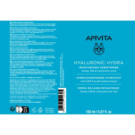 Balsam pentru hidratarea parului Hyaluronic Hydra, 150 ml, Apivita 654743
