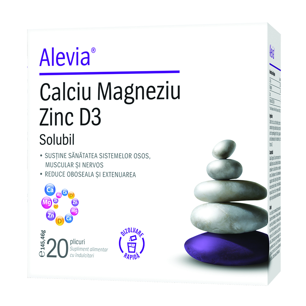 Calciu Magneziu Zinc D3, 20 plicuri, Alevia