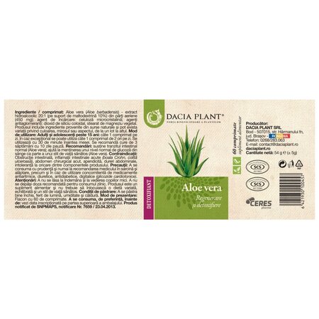 Aloe Vera, 60 comprimate, Dacia Plant 737342