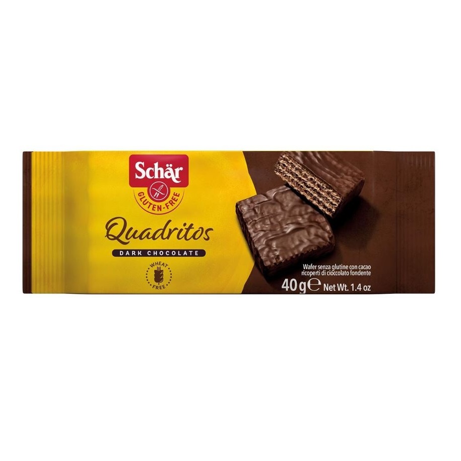 Napolitane fara gluten invelite in ciocolata neagra Quadritos, 40 g, Schar