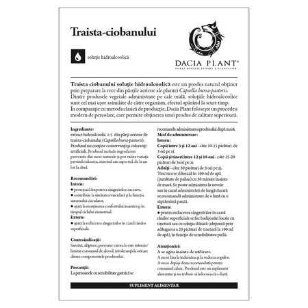 Tinctura de Traista Ciobanului, 50 ml, Dacia Plant 593325