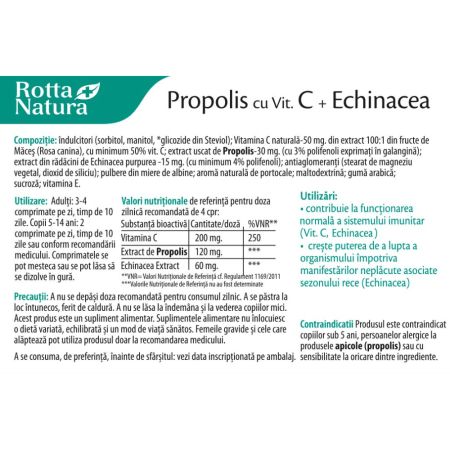 Propolis cu vitamina C si echinacea, 30 comprimate, Rotta Natura 647779
