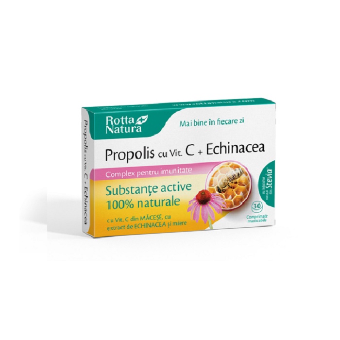 Propolis cu Vitamina C, Echinacea si miere, 30 comprimate, Rotta Natura