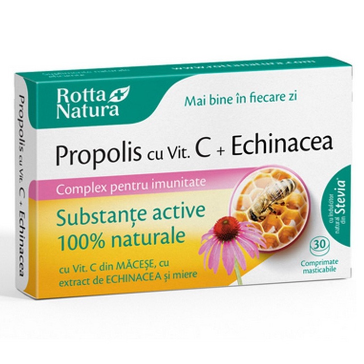 Propolis cu vitamina C si echinacea, 30 comprimate, Rotta Natura