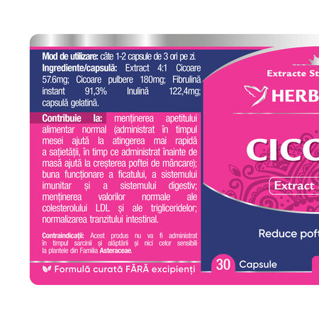 Cicoare extract, 30 capsule, Herbagetica 688183