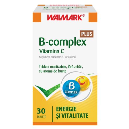 B complex + Vitamina C cu aroma de fructe, 30 tablete, Walmark