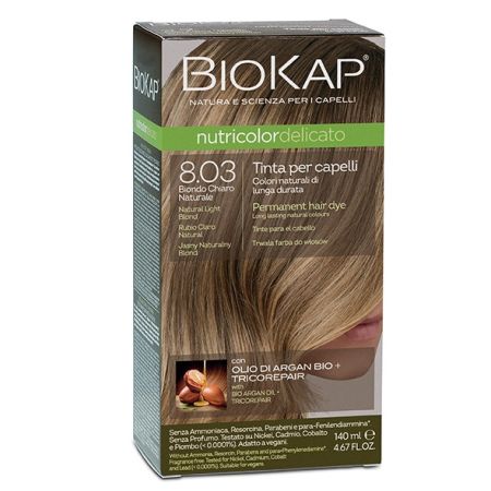 Vopsea permanenta pentru par Nutricolor Delicato, Nuanta Natural Light Blond 8.03, 140 ml, Biokap