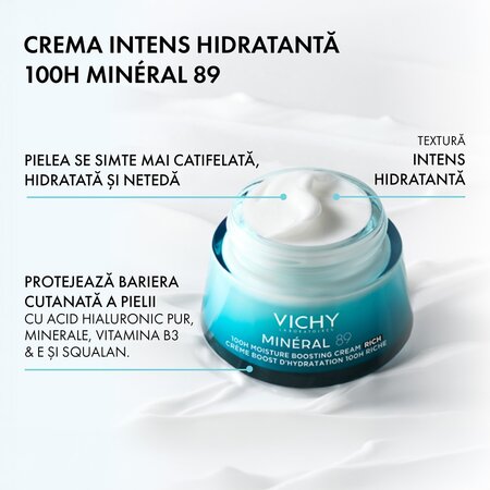 Crema intens hidratanta 100h pentru ten uscat Mineral 89, 50 ml, Vichy 748186