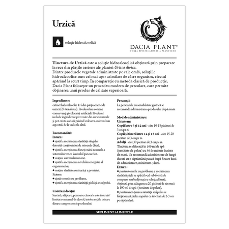 Tinctura de Urzica, 50 ml, Dacia Plant 593333