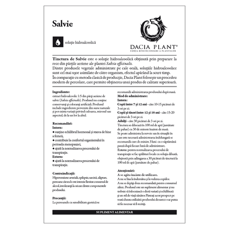Tinctura de Salvie, 50 ml, Dacia Plant 593300