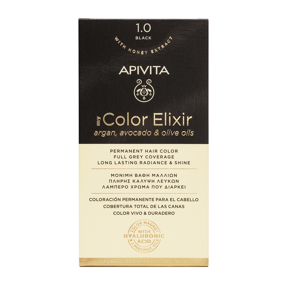 Vopsea de par My Color Elixir, Black N1.0, 155 ml, Apivita