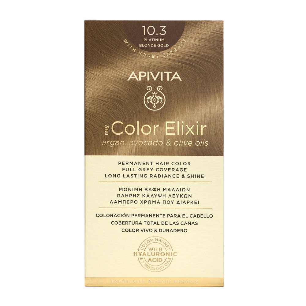 Vopsea de par My Color Elixir, Platinum Blonde Gold N10.3, 155 ml, Apivita