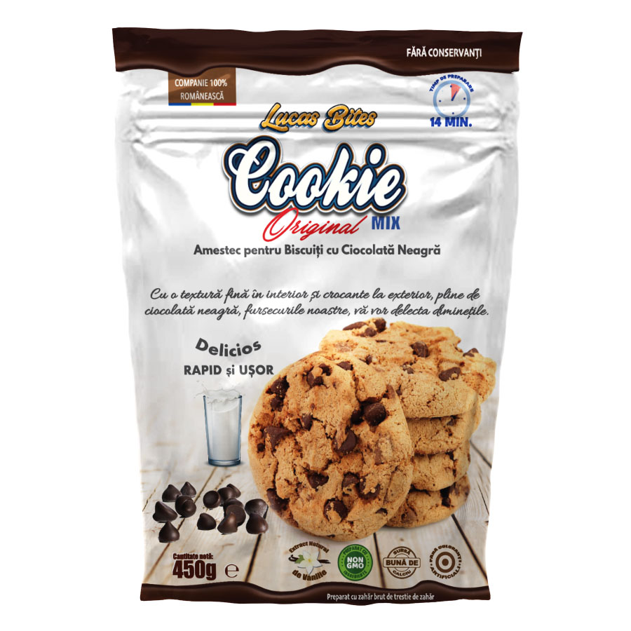 Amestec pentru biscuiti cu ciocolata neagra Original Cookie Mix, 450 g, Lucas Bites