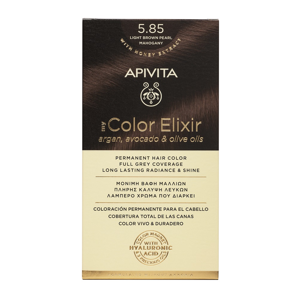 Vopsea de par My Color Elixir, Light Brown Pearl Mahogany N5.85, 155 ml, Apivita