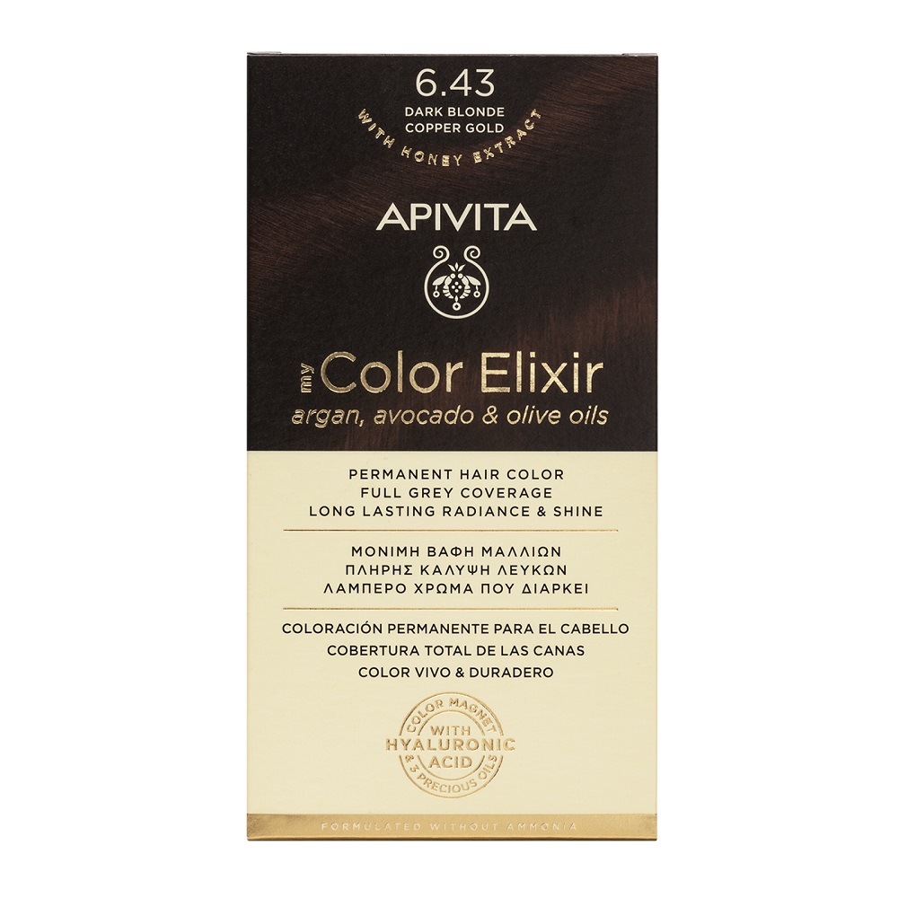 Vopsea de par My Color Elixir, Dark Blonde Copper Gold N6.43, 155 ml, Apivita