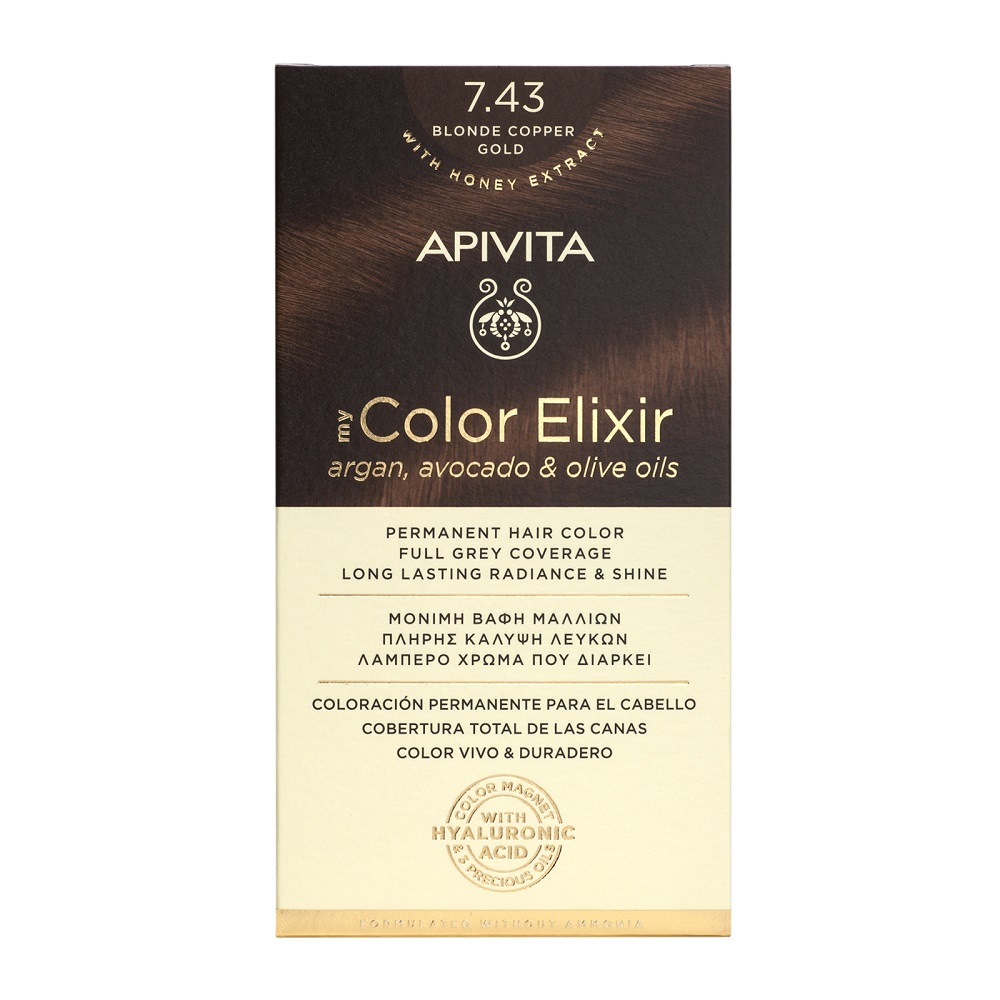 Vopsea de par My Color Elixir, Blonde Copper Gold N7.43, 155 ml, Apivita