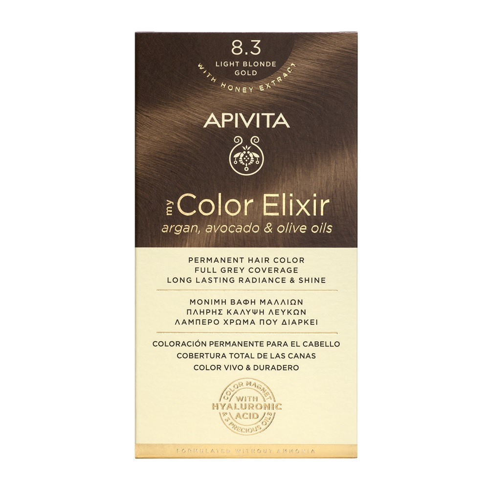 Vopsea de par My Color Elixir, Light Blonde Gold N8.3, 155 ml, Apivita