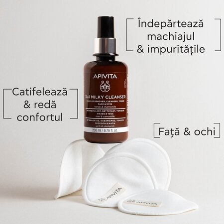 Lapte demachiant 3 in 1 pentru fata si ochi, 200 ml, Apivita 677815