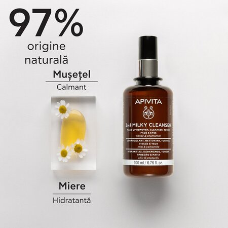 Lapte demachiant 3 in 1 pentru fata si ochi, 200 ml, Apivita 677817