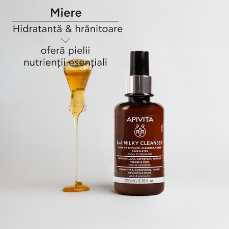 Lapte demachiant 3 in 1 pentru fata si ochi, 200 ml, Apivita 677816