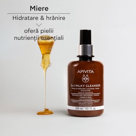 Lapte demachiant 3 in 1 pentru fata si ochi, 300 ml, Apivita 677821