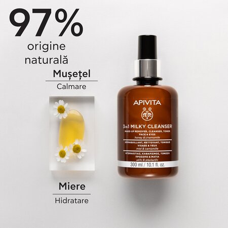 Lapte demachiant 3 in 1 pentru fata si ochi, 300 ml, Apivita 677822