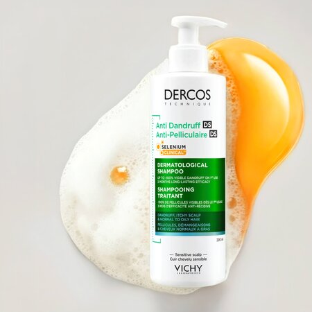 Sampon antimatreata pentru par normal spre gras si scalp cu senzatie de mancarime Dercos, 390 ml, Vichy 748052