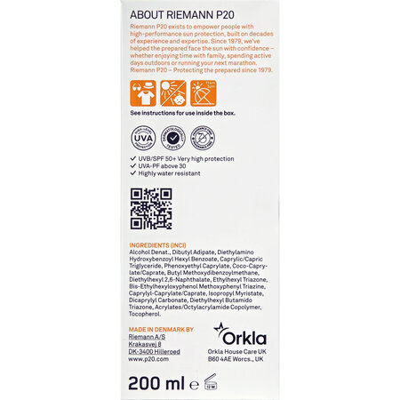 Spray transparent pentru protectie solara cu SPF50 P20 Sun Protection, 200 ml, Riemann 721653