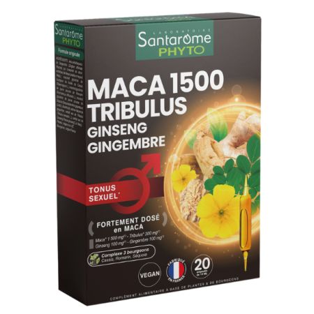 Maca 1500 Tribulus, 20 fiole, Santarome