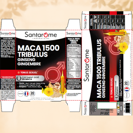 Maca 1500 Tribulus, 20 fiole x 10 ml, Santarome 749211