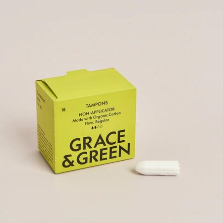 Tampoane din bumbac organic fara aplicator, Normal, 18 bucati, Grace and Green 607870