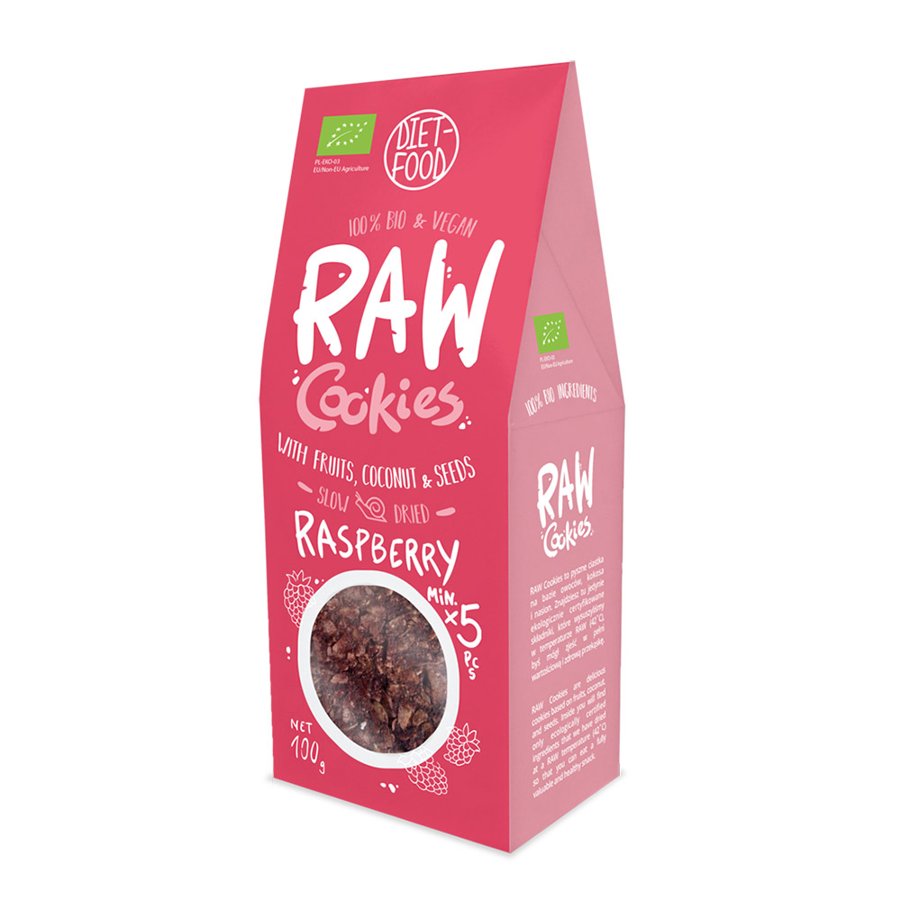 Fursecuri bio raw vegane fara gluten cu zmeura, 100 g, Diet Food