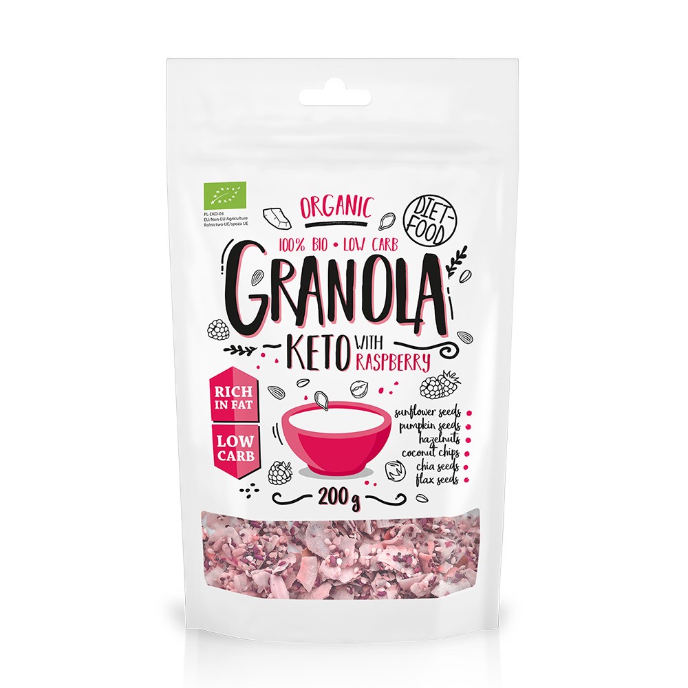 Keto Granola bio cu zmeura, 200 g, Diet Food