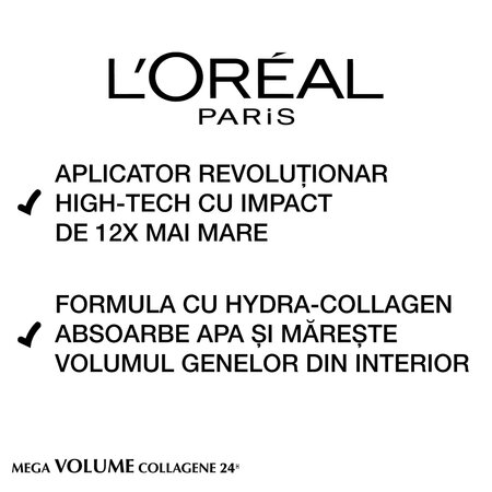Mascara pentru volum Mega Volume Collagene Extra Black 24h, 9 ml, L'Oreal Paris 555497