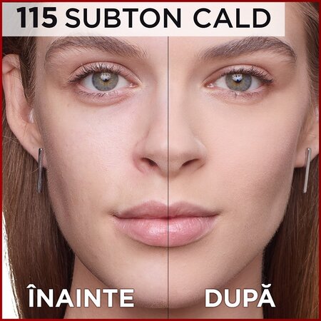 Fond de ten mat cu SPF 25 Infaillible 32H Matte Cover, 115 Warm Undertone, 30 ml, LOreal 555398