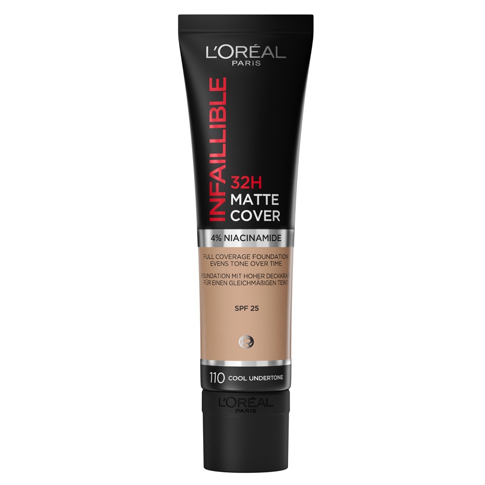 Fond de ten mat cu SPF 25 Infaillible 32H Matte Cover, 110 Cool Undertone, 30 ml, LOreal