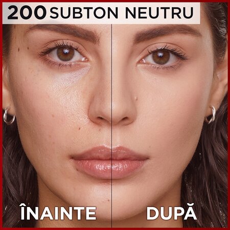 Fond de ten mat cu SPF 25 Infaillible 32H Matte Cover, 200 Neutral Undertone, 30 ml, LOreal 555411