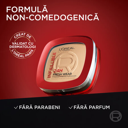 Pudra compacta Infaillible 180 Neutral Subton Neutru 24H Fresh Wear Powder, 9 g, LOreal 696047