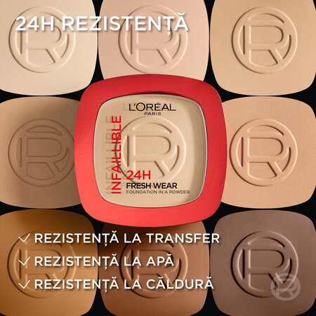 Pudra compacta Infaillible 180 Neutral Subton Neutru 24H Fresh Wear Powder, 9 g, LOreal 696054
