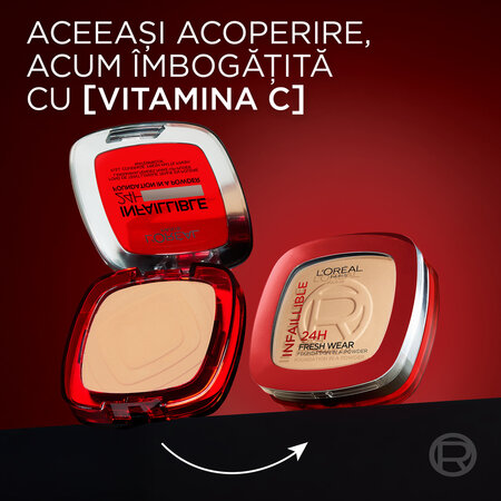 Pudra compacta Infaillible 180 Neutral Subton Neutru 24H Fresh Wear Powder, 9 g, LOreal 696048