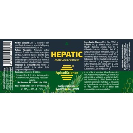 Miere poliflora Hepatic, 200 ml, Apicolscience 703830