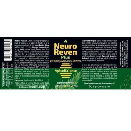 Miere poliflora Neuro Reven Plus, 200 ml, ApicolScience 703957
