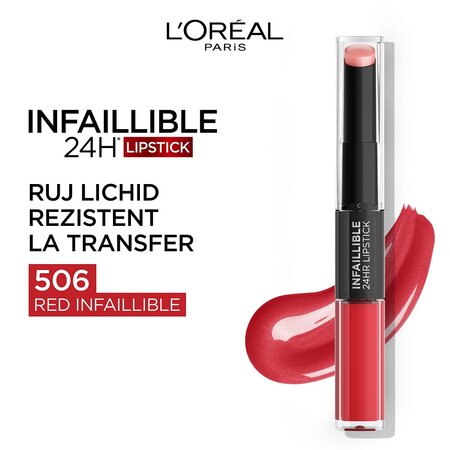 Ruj lichid rezistent la transfer Infaillible 24H 506 Red Infallible, 5.6 ml, LOreal 555656
