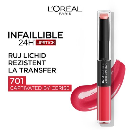 Ruj lichid rezistent la transfer Infaillible 24H 701 Captivated by Cerise, 5.6 ml, LOreal 555661