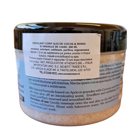 Exfoliant de corp cu ulei de cocos, monoi si granule de caise, 200 ml, L'Erboristica 710956