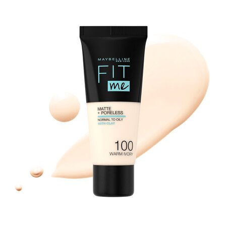 Fond de ten mat Nuanta 100 Warm Ivory Fit Me, 30 ml, Maybelline 555474