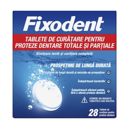 Tablete de curatare pentru proteze dentare, 28 tablete, Fixodent