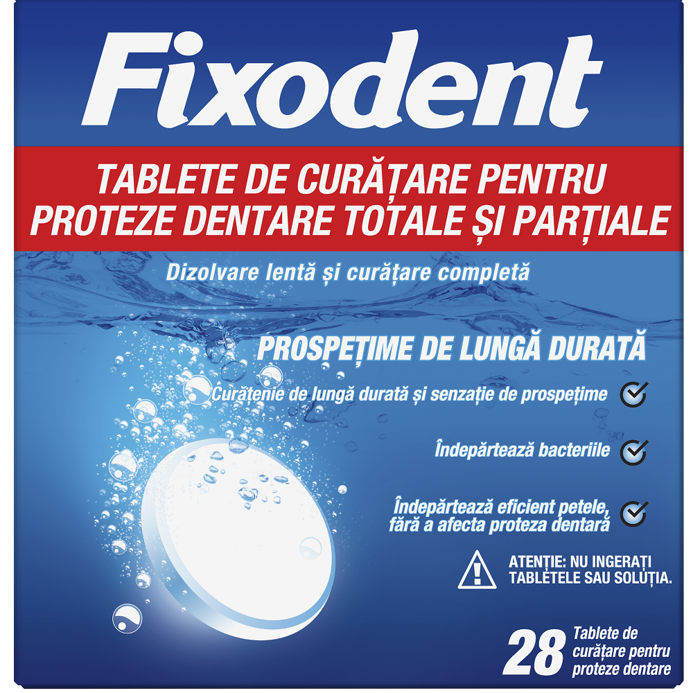 Tablete de curatare pentru proteze dentare, 28 tablete, Fixodent