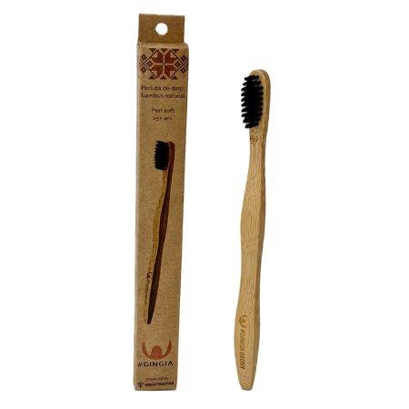 Periuta de dinti din bambus, 15+ ani, soft, negru, 1 bucata, Gingia