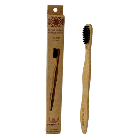 Periuta de dinti din bambus, 15+ ani, soft, negru, 1 bucata, Gingia
